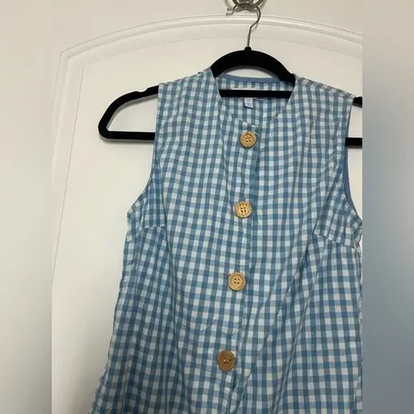 Leelanau Gingham Blue 100% Linen Button-Down Mini Dress size XS 60s cottage core - Picture 7 of 12